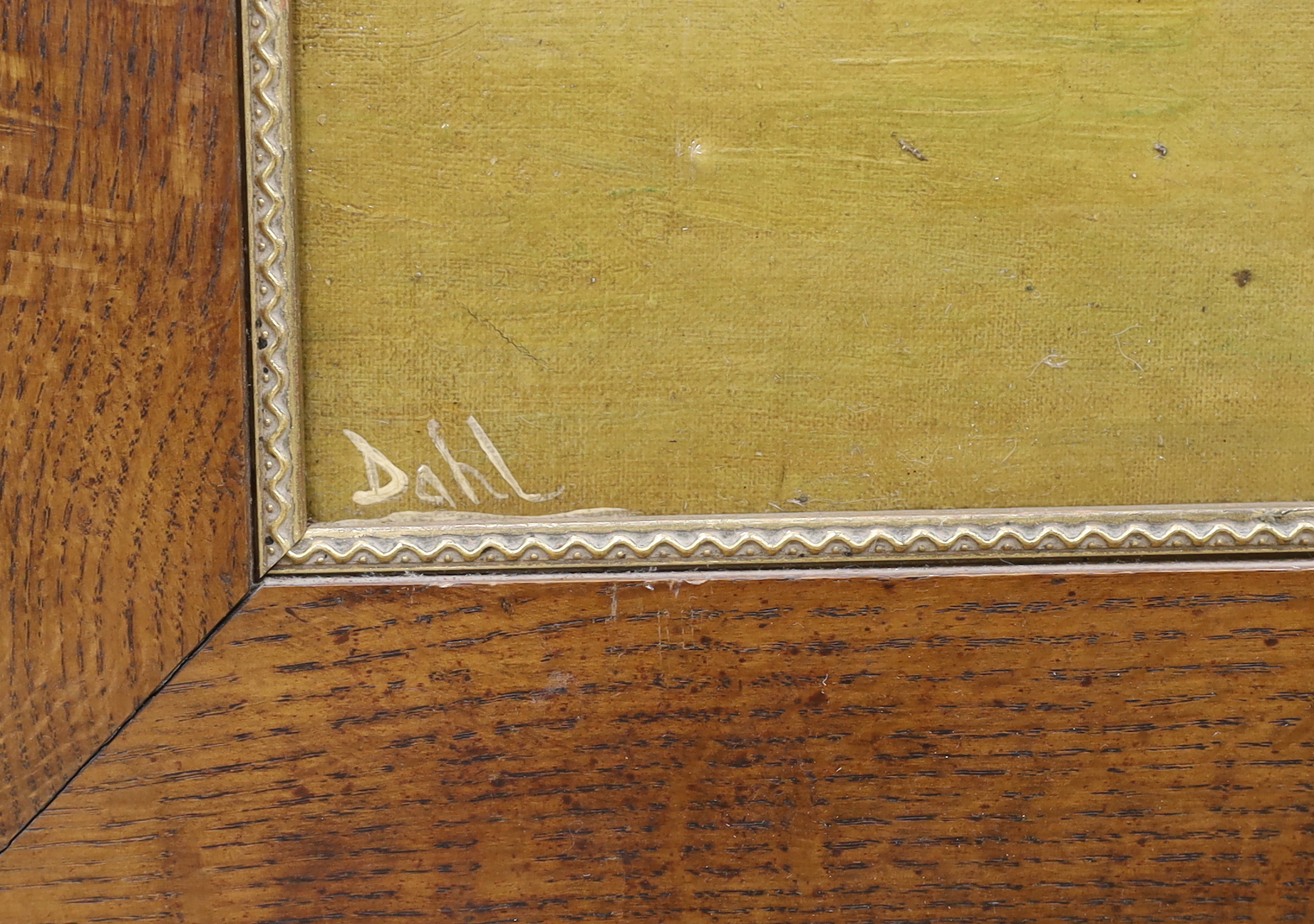 Dahl, oil on canvas board, Nude bather, signed, inscribed verso H.H Dahl, 36 x 46cm